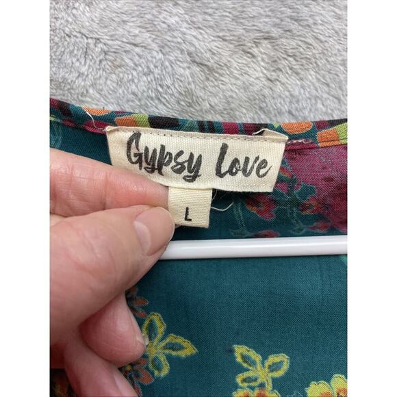 Gypsy Love Peplum Top Womens L Green Tie Front Floral Hippie Boho Cottagecore - Picture 3 of 8